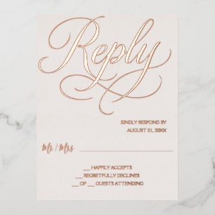 Postale D'invitation À Feuilles D'aluminium Carte de réponse RSVP Rose Gold Foil Blush