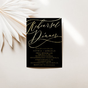 Postale D'invitation À Feuilles D'aluminium Carte d'insertion pour le dîner de répétition noir