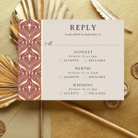 Carte RSVP Art Deco Gold Floral Mariage multi-évén