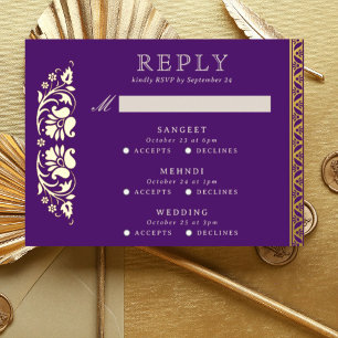 Postale D'invitation À Feuilles D'aluminium Carte RSVP de mariage indien Lotus Flower Multi Ev