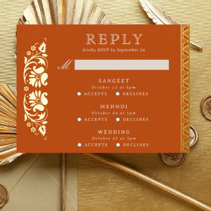 Postale D'invitation À Feuilles D'aluminium Carte RSVP de mariage indien Lotus Flower Multi Ev