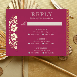 Postale D'invitation À Feuilles D'aluminium Carte RSVP de mariage indien Lotus Flower Multi Ev