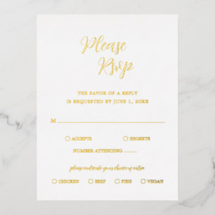 Postale D'invitation À Feuilles D'aluminium Carte RSVP de mariage moderne Gold Foil contempora