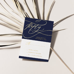 Postale D'invitation À Feuilles D'aluminium Carte RSVP simple Mariage Gold Foil de la Marine R
