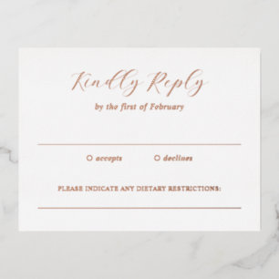 Postale D'invitation À Feuilles D'aluminium Carte RSVP traditionnelle élégante de mariage
