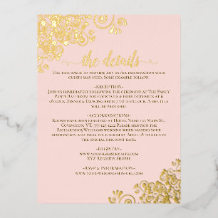 Postale D'invitation À Feuilles D'aluminium Elegant Gold Foil Blush Pink Mariage Détails Carte