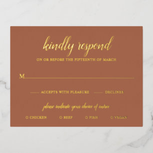 Postale D'invitation À Feuilles D'aluminium Elégant Gold Foil Terracotta Wedding Carte RSVP