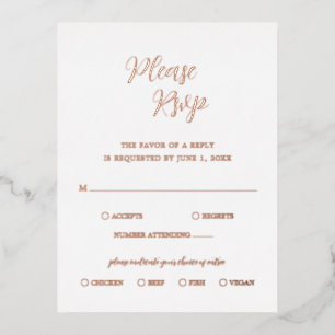Postale D'invitation À Feuilles D'aluminium Elégant Rose Gold Foil Moderne Mariage Carte RSVP