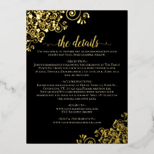 Postale D'invitation À Feuilles D'aluminium Elégante carte de détails Mariage Black & Gold Foi