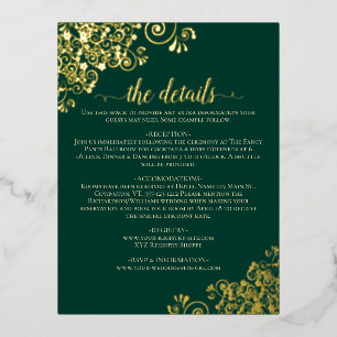 Postale D'invitation À Feuilles D'aluminium Élégante carte de détails Mariage Emerald & Gold F