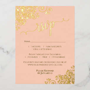 Postale D'invitation À Feuilles D'aluminium Élégante huile d'or sur la carte RSVP de mariage d