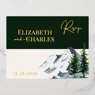 Postale D'invitation À Feuilles D'aluminium hiver Noël Arbres Montagnes Vacances Carte RSVP