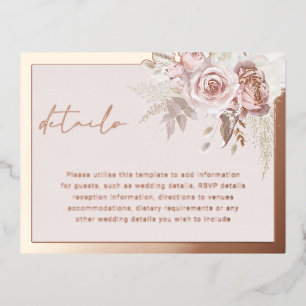 Postale D'invitation À Feuilles D'aluminium Mariage Gold Rose Blush Détails Carte de boîtier