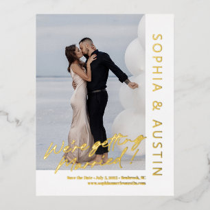 Postale D'invitation À Feuilles D'aluminium Note simple Mariage FOIL Enregistrer La Date Carte