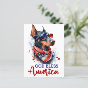 Postale Doberman patriote, Dieu bénisse l'Amérique Carte p