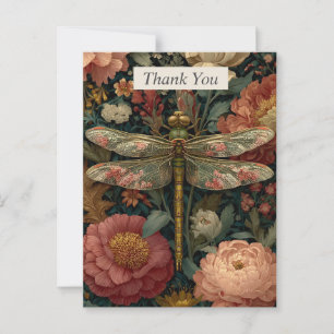Postale Dragonfly & Pink Flowers Carte de remerciements