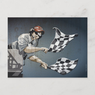 Postale Drapeau À damiers course automobile de carte posta