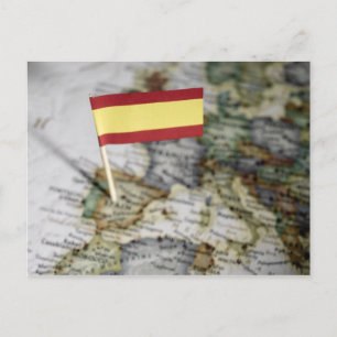 Postale Drapeau espagnol dans la carte