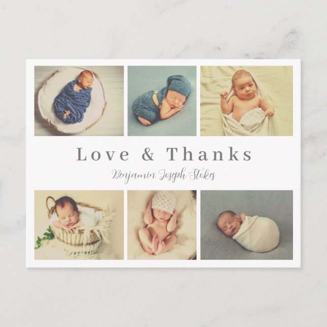 Postale écriture bébé carte de remerciements, amour et mer (Devant)