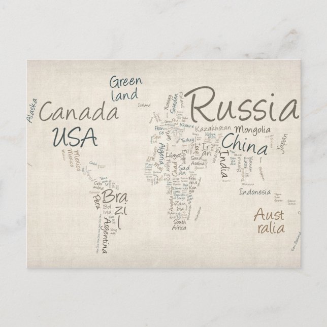 Postale Écriture de la carte du monde (Devant)