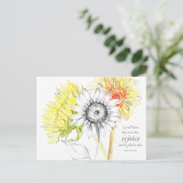 Postale Écriture Psaumes 40 Carte de prière Fleurs de sole (Debout devant)
