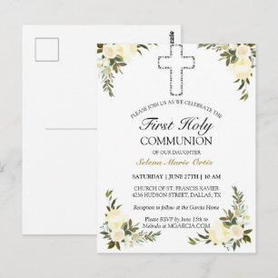 Postale Elégant ivoire Floral First Holy Communion Carte p