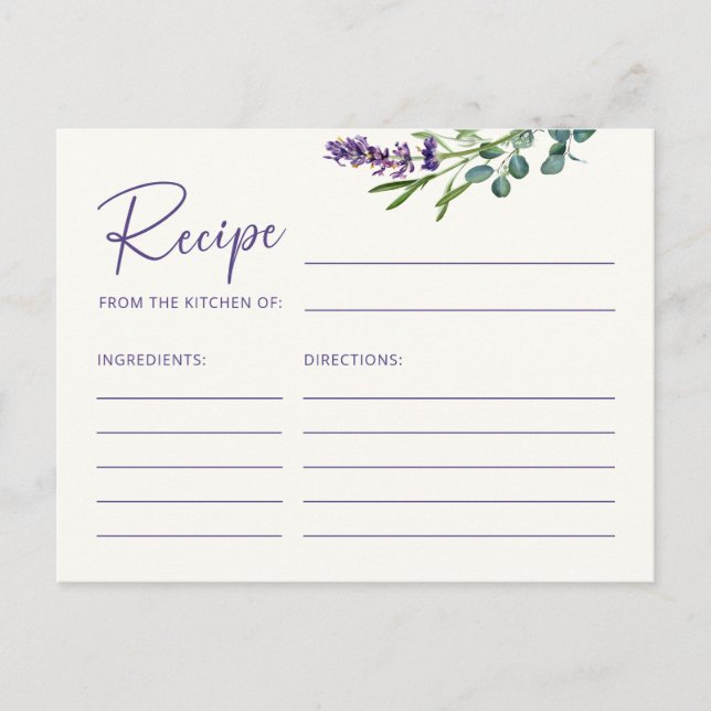 Postale Elégante carte de recette florale pour la mariée (Devant)