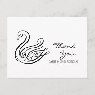 Postale Elégante ligne Art Swan Mariage Merci carte postal