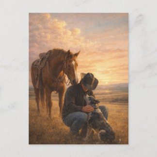 Postale En bonne compagnie | Cow-boy Cheval Chien | Carte