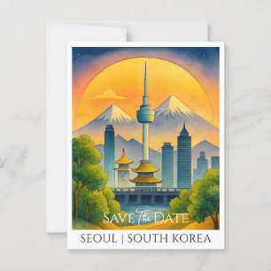 Postale Enregistrer la carte de date Aquarelle Séoul Cor