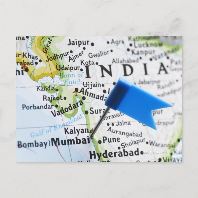 Postale Épingle à carte placée à Mumbai, en Inde sur la ca (Devant)