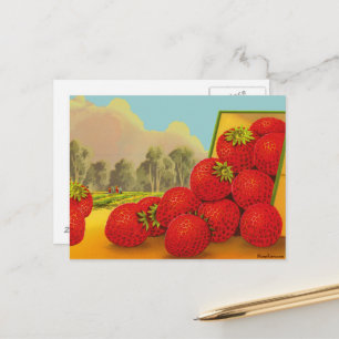 Postale Étiquette de caisse de fraises Art vintage carte p