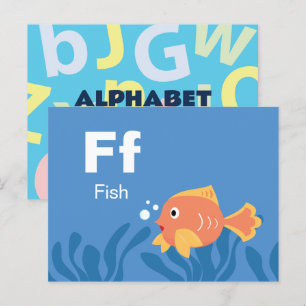 Postale F est pour le poisson - Carte Flash Alphabet