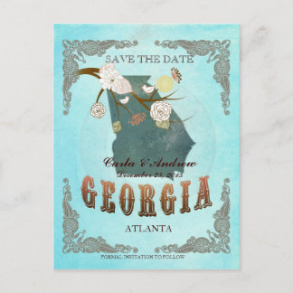 Postale Faire-part Aqua Enregistrer La Date - Carte Géorgie Avec De B