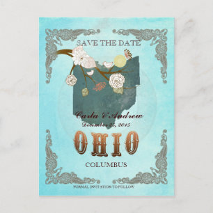 Postale Faire-part Aqua Save The Date - Carte de l'Ohio avec de beaux