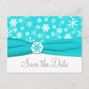 Postale Faire-part Aqua, White, Grey Snowflakes Enregistrer la carte 