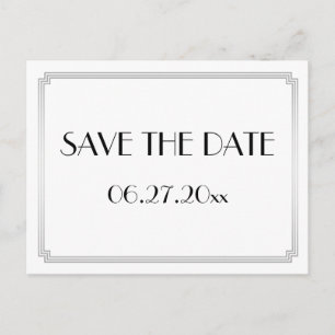 Postale Faire-part Art Déco Gatsby Argent Enregistrer La Date Carte P
