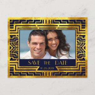 Postale Faire-part Art Déco Navy Or Géométrique Moderne Carte de Sauv
