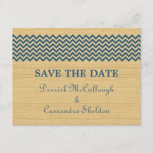 Postale Faire-part Blue Rustic Chevron Enregistrer la date Carte post