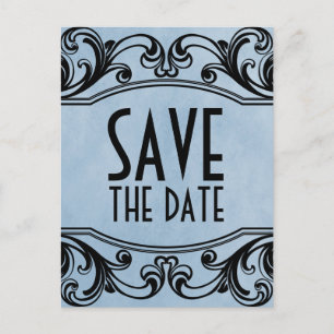 Postale Faire-part Blue Vintage Swirls Enregistrer la date Carte post