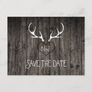 Postale Faire-part Bois de cerf rustique & cœur sculpté, carte à cons