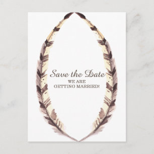 Postale Faire-part Bordure en plumes Enregistrer la date Carte postal