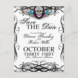 Postale Faire-part Calaveras Crâne de Sucre & Flourishes Carte de Fai