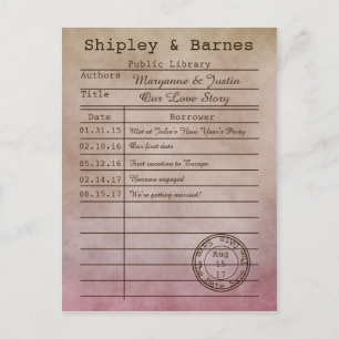 Postale Faire-part Carte de bibliothèque vintage violet beige Save Th