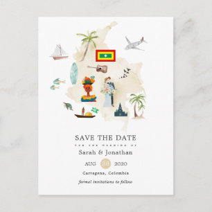 Postale Faire-part Carte de Columbia Cartagena Destination Wedding