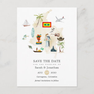 Postale Faire-part Carte de Columbia Cartagena Destination Wedding