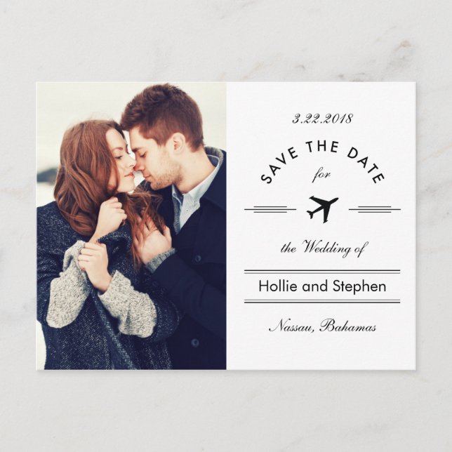 Postale Faire-part Carte de Destination de Mariage Date Avion (Devant)