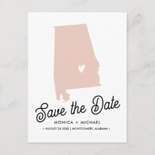 Postale Faire-part Carte de l'Alabama Destination Mariage - TOUTE COU