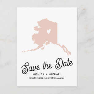 Postale Faire-part Carte de l'Alaska pour mariage de destination - TO