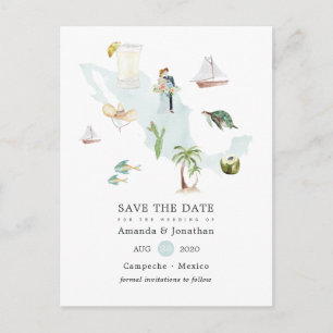 Postale Faire-part Carte de l'aquarelle du Mexique Destination Weddin